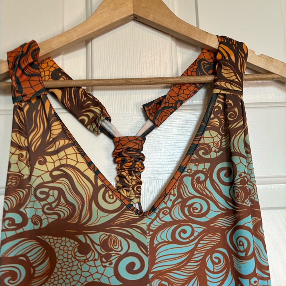 Bohemian Blue and Brown Maxi Jumpsuit - Picture 5 of 15
